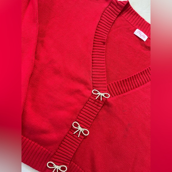 Pink Lily Red Cardigan with Bow Details - Picture 7 of 7